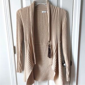 Cato - Beige Knit Open Sweater Cardigan w/ Tassle